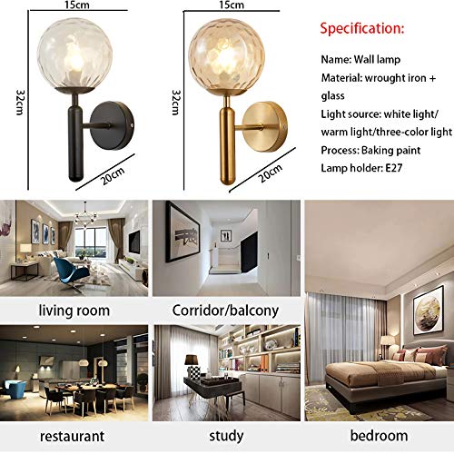 Lámpara de pared de base E27 para sala de estar y dormitorio con cristal elegante 6