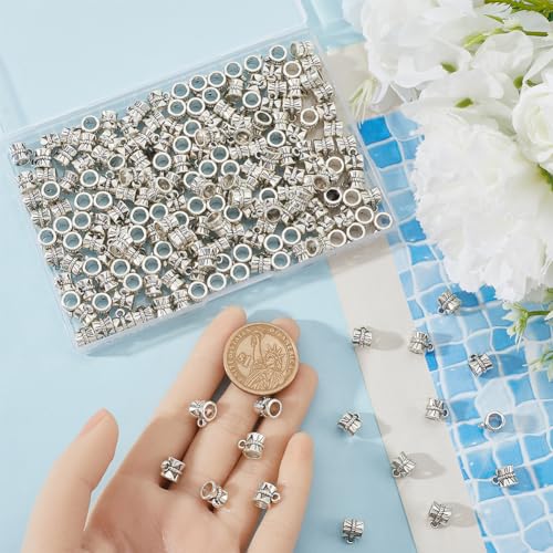 SOFPLATE 1 Box 240Pcs Small Bail Beads Silver Spacer Beads Charms Alloy Textured Tibetan Style Cylindrical Dangle Tube Bead Clasps for Jewellery Making Pendant Necklaces Earrings Supplies DIY Crafts - Image 3