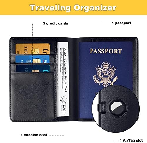 BYINGWD AirTag Wallet Passport Travel Package with Cover Holder Case and Luggage Accessory with Vaccine Card Protector for Men and Women