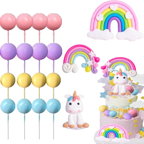 Kit de decoración para tarta de unicornio, 23 unidades, diseño de unicornio, decoración para tarta de cumpleaños, arco iris