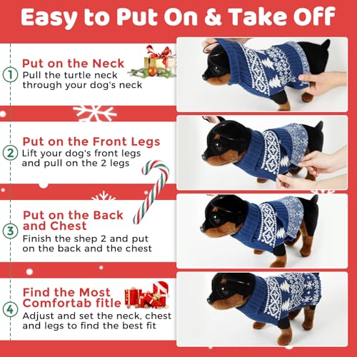 Christmas Dog Sweaters for Small Medium Large Dogs and Cats,Pet Soft Warm Holiday Outfit Girl & Boy,Pup Winter Clothes Turtleneck Double Knitting Collar for Outdoors Playing (Blue,Large) by AURUZA - Image 4