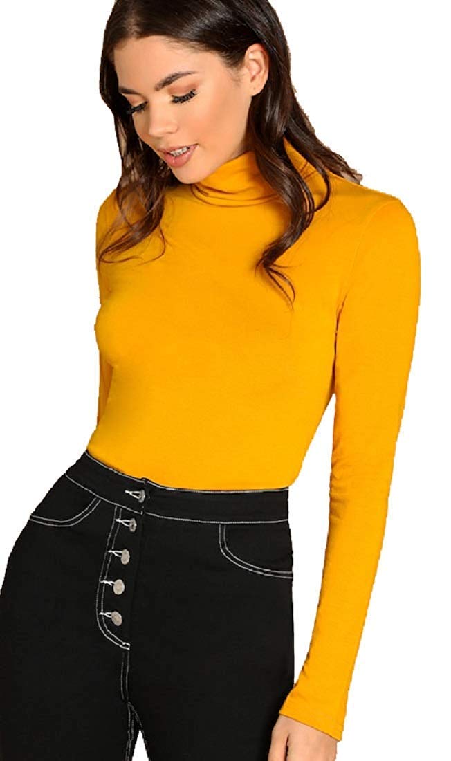 EMRE FASHION® Women's Polo Roll Neck Long Sleeve Turtle Neck Jumper - Ladies Plain Mockneck Casual Top (Mustard, 20-22)