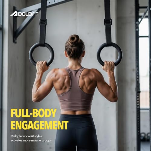 Image of Gymnastic ABS Rings with Heavy Duty Adjustable Strap Capacity with 14.5ft Adjustable Buckle Straps for Cross Fitness Functional Training for Home Gym Full Body Workout