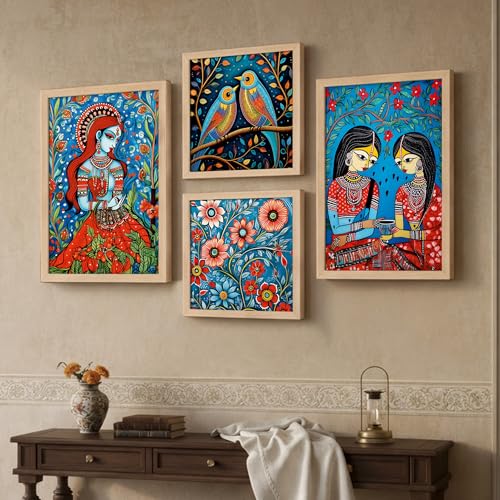 Image of NoWorries Traditional Wall Art Framed Paintings For Living Room, Bedroom and Office Decor | Premium Digital Madhubani Art Paintings With frame | Pichwai Wall Poster for Home Decoration