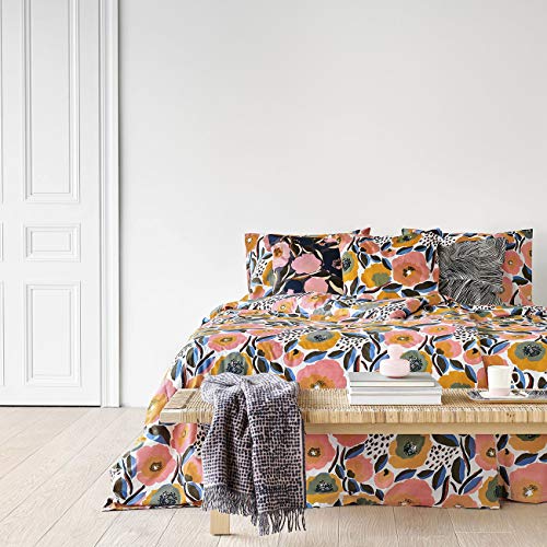 Image of MARIMEKKO - King Duvet Cover Set, Cotton Percale Bedding with Matching Shams & Button Closure, All Season Home Decor (Rosarium Pink, King)