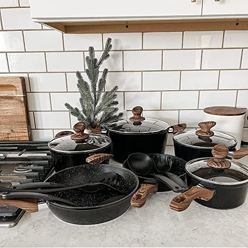 MAISON ARTS Pots and Pans Set Nonstick, 15 Pcs Induction Kitchen Cookware Sets Cooking Set for Dishwasher Safe, Oven, Stovetop, Black MAISON ARTS Pots and Pans Set Nonstick, 15 Pcs Induction Kitchen Cookware Sets Cooking Set for Dishwasher Safe, Oven, Stovetop, Black