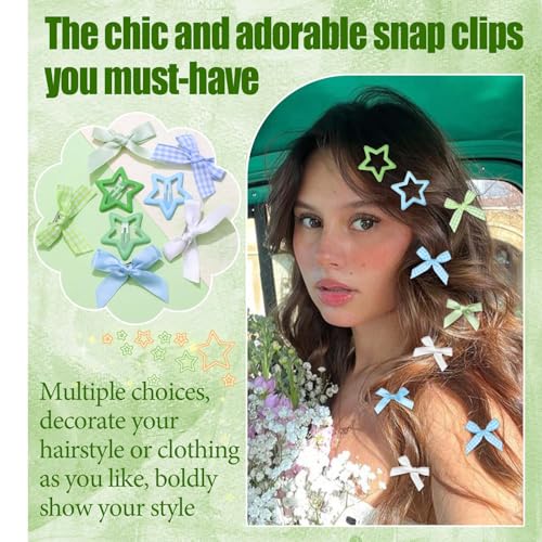 Mini pinces à cheveux étoile verte de qualité avec nœud en ruban satiné