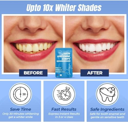 Image of Teeth Whitening Strips - Dental Whitening Kit for Brighter Smile - Fast Stain Remover - Enamel-safe, Non-Alcoholic, Vegan Sensitive Teeth - 42 Strips