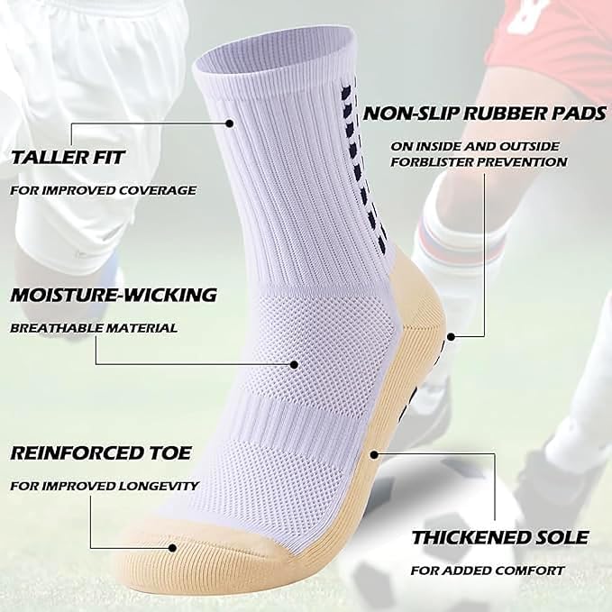 KRYLAR Pack of 2 Pairs High-Performance Grip Sports Socks for Men & Women | Crew Length Anti-Slip Rubber Grip Sole | Cushioned Athletic Socks for Football, Workout, Jogging, Gym, Running & Training 1