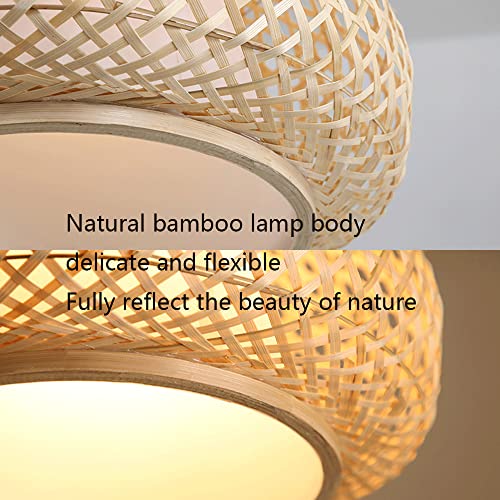 Suspension LED E27 beige en bambou tissé main style industriel moderne - 5
