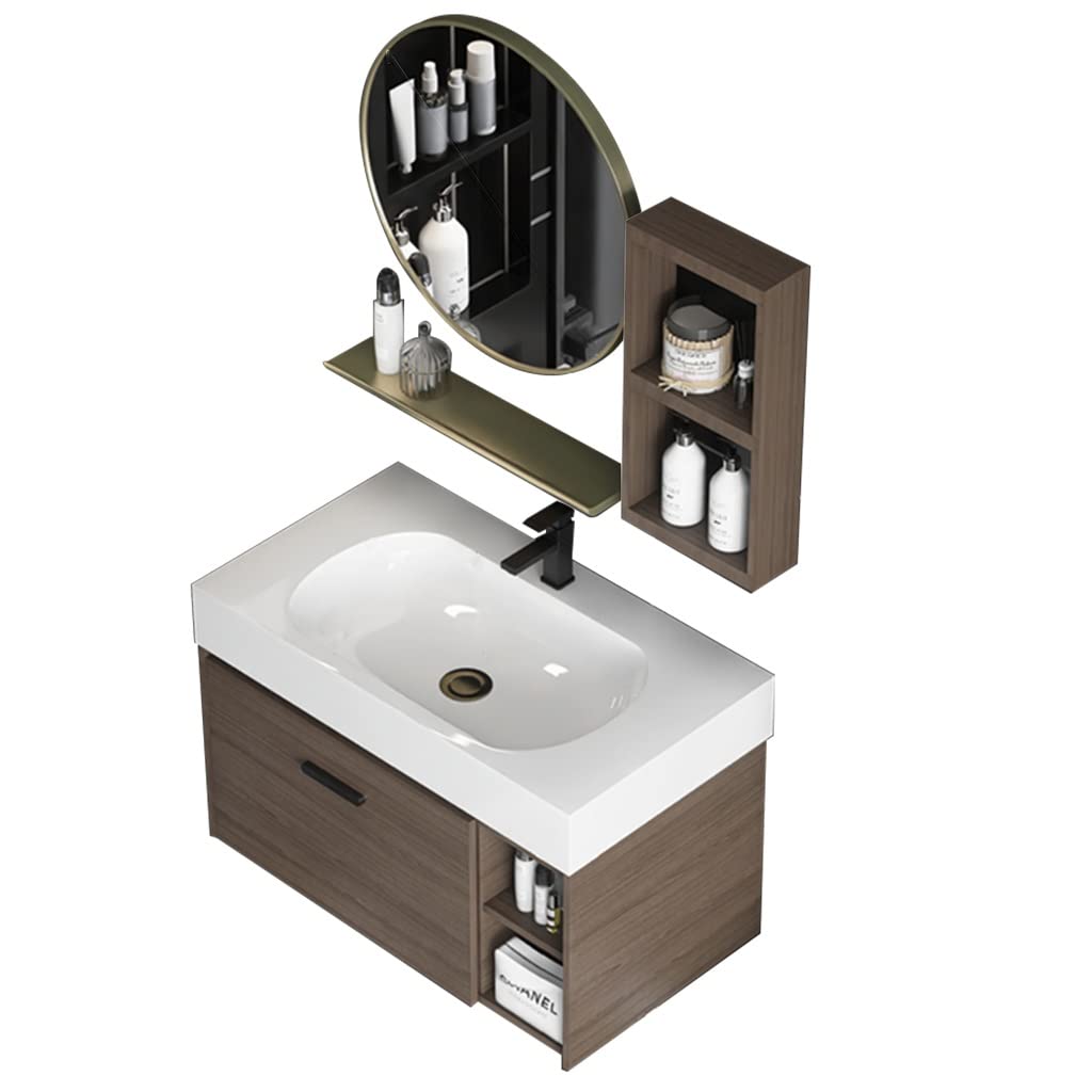 OTQEFTN 5 Piece Set Bathroom Furniture, Include Wall Mounted Mirror & Rack for Makeup Shaving, Floating Sink Pedestal Cabinet, Toilet Storage Cabinet with Sink, Size : 70cm 70cm