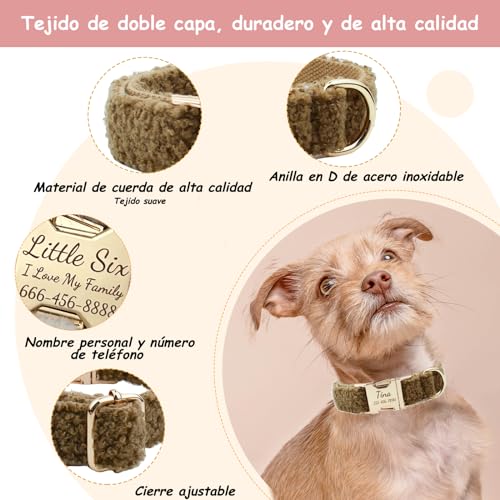Personalisiertes Hundehalsband mit Metallschnalle, beidseitiges Halsband personalisiert mit Name und Telefonnummer, verstellbare Größen für kleine Hunde, mittel und groß (Halsband 06)