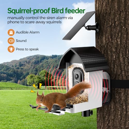 Bird Feeder with Camera - 2K HD Live View, AI Identification & Instant Alerts, Weatherproof for Outdoors, 2.4GHz WiFi Solar Powered Smart Feeder for Bird Lovers