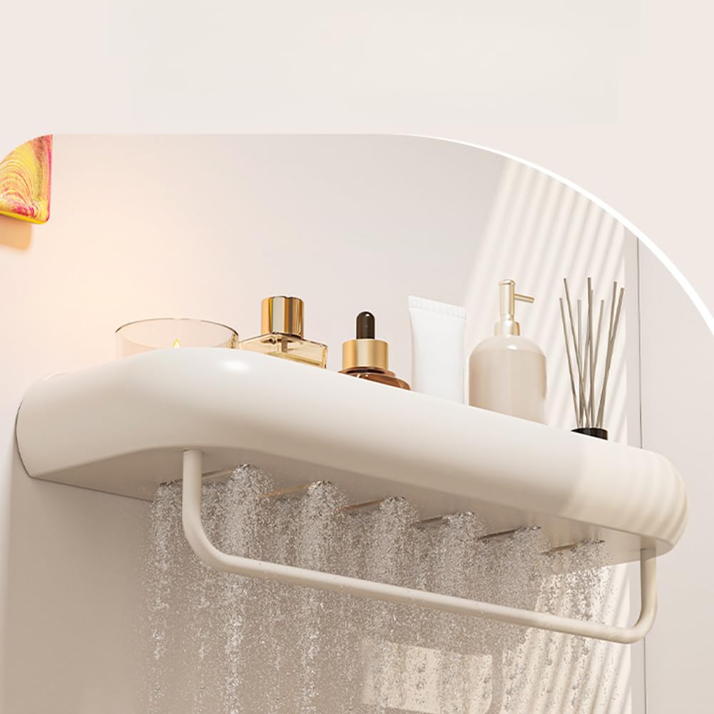 LMYSXAOZ Cream Wall-Mounted Bathroom Storage Rack, No-Drill Plastic Shelf Organizer Toiletries and Towels, 30cm or 40cm White30cm