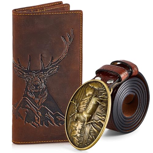 Paterr Deer Long Bifold Wallet for Men, Men's Long Leather Wallets, Rodeo Western Cowboy Wallet, ID Window and Rfid Blocking for Gift(Deer)