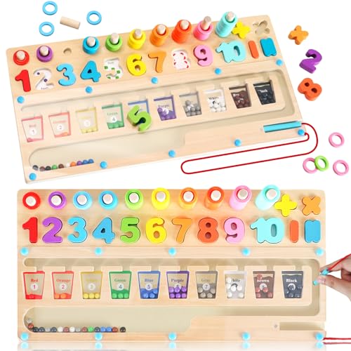 Image of Rideomon 3 in 1 Montessori Toys for 3+ Year Old, Education Toys for Preschool Learning Activities, Wooden Magnetic Color and Number Maze, Sorting Counting Color Matching Toddler Puzzle