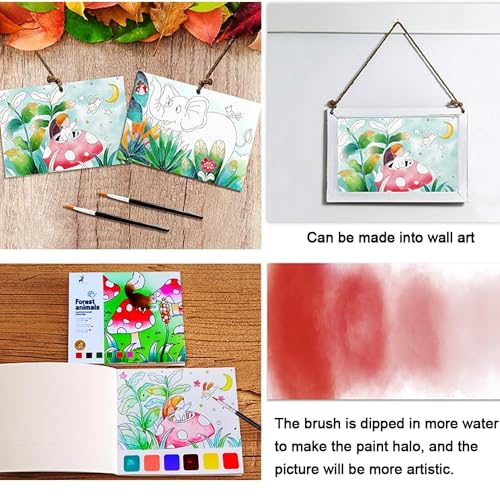 Image of Kidology Water Color Book for Kids - 20 Sheet Reusable Painting Book with Brush | Montessori Educational Art & Craft Set | Watercolor Activity Book Gift Kids (Forest Animal Theme)