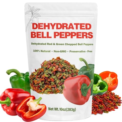 10oz Dehydrated Bell Peppers Flakes - Dehydrated Red & Green Chopped Bell Pepper Dried Mixed Peppers for Cooking Soup Salad Pasta Stir-Fry Omelet