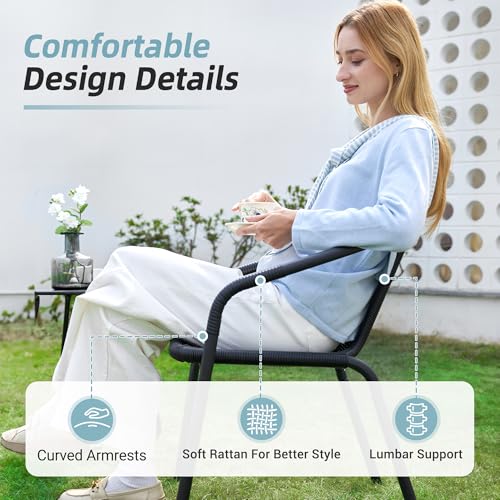 Image of Amopatio Outdoor Dining Chairs Set of 4, Stackable Patio Chairs, Rattan Wicker Patio Chairs Set of 4, for Porch, Deck, Garden, Yard, Poolside, Bistro, Restaurant, Black