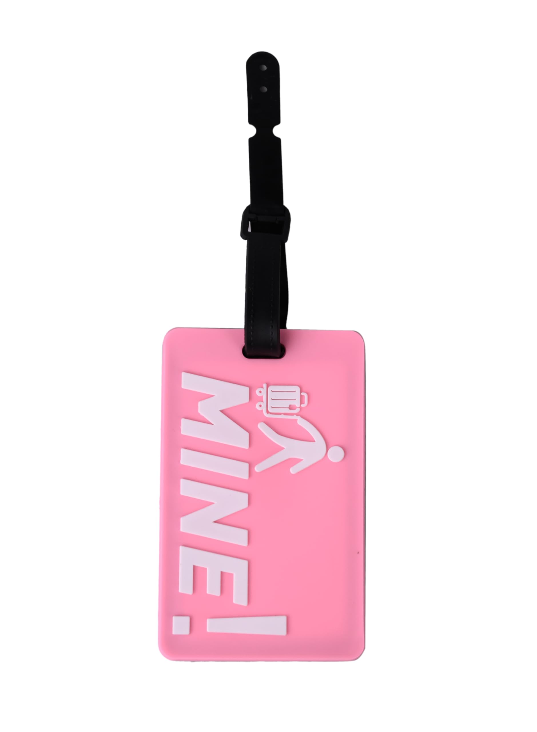 Cuisine Art Luggage Tag with Name ID Card, Personalized Identifier ID Labels, Flexible PVC Travel Tags, Secure Travel Luggage Labels for Baggage Identity, Suitcase Tag "Mine!" Design, Pink