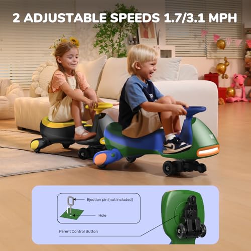 FanttikRide N7 Classic Electric Wiggle Car with Pedal, Rechargeable Battery, 2 in 1 Swing Car, 2 Speed Ride On Toy, Anti-Rollover, Flashing Wheels, Bluetooth, for Ages 3 and Up, 150 Lbs, Green