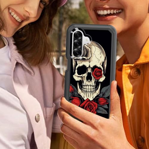GFEWYTJYJ for Galaxy A26 5G Case,Shockproof 3-Layer Full Body Protection Rugged Heavy Duty High Impact Hard Cover Case for Samsung Galaxy A26 5G 6.7 inch 2025,Red Rose Skull - image 6