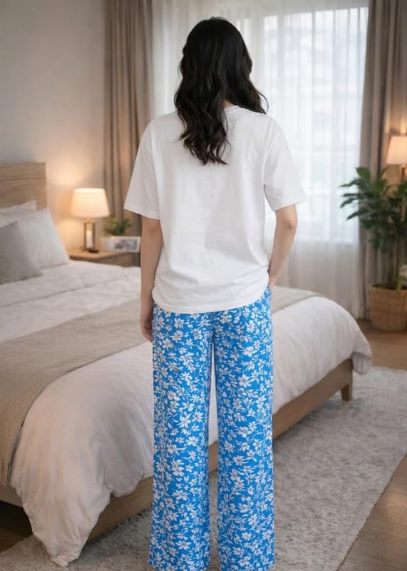 Image of KSHS Printed Round Neck Short Sleeve Nightsuit Set | Pajama Set | Casual Night Dress for Women