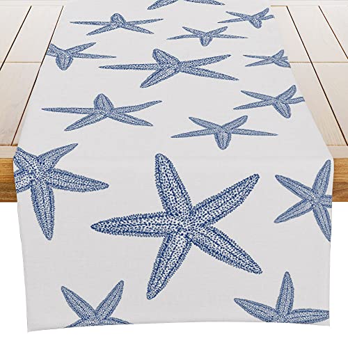 Beach Starfish Theme Runner Decorative, Nautical Navy Blue Table Runner Decorations for Dinning Room Kitchen Dresser Decor for Party Holiday, Housewarming Gifts for Women Couple New Home, 13X72 Inches