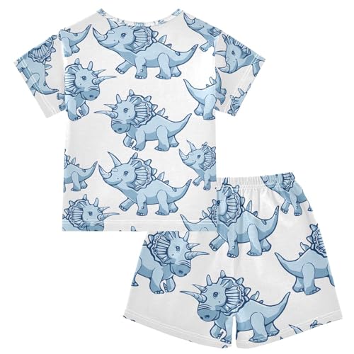 ALAZA Triceratop Dinosaur Animal Pajamas Set Short Sleeve Cotton Sleepwear Summer Pjs 2 Piece 5-14Y2