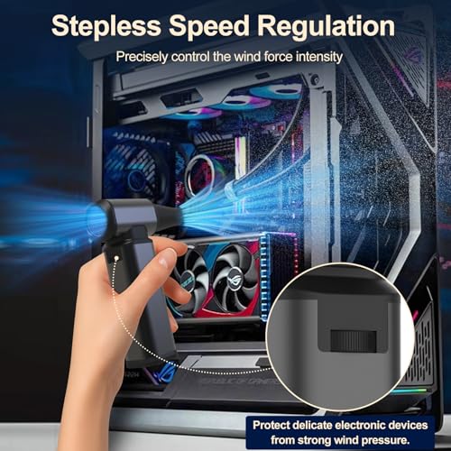 Image of Compressed Air Duster, 180000RPM Powerful Cordless Electric Air Duster with Brushless Motor and LED Light, Rechargeable Stepless Speed Regulation Dust Blower for PC, Keyboard, House, Car and Outdoor