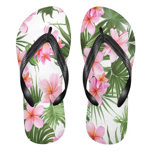 Nander Flowers and Green Palm Leaves Sandal Flip Flops of Men's & Women's,Beach Slippers Flip Flops Shower Shoes