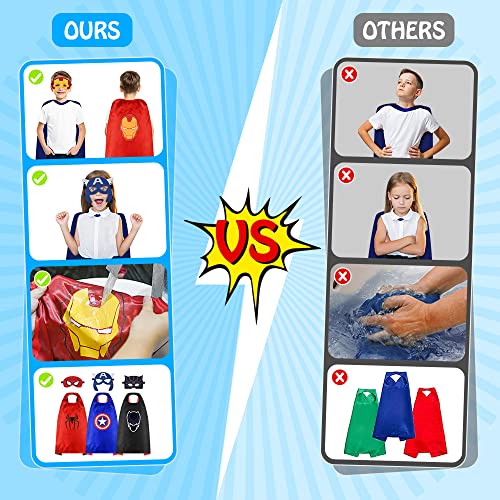 URAQT Superheld capes voor kinderen, 3-delige dubbelzijdige superheld satijnen cape en masker, superheld kostuum verkleedfeest voor Halloween kerst, superheld speelgoed voor 2-12 jaar oude jongens meisjes (6 rollen) - Image 7