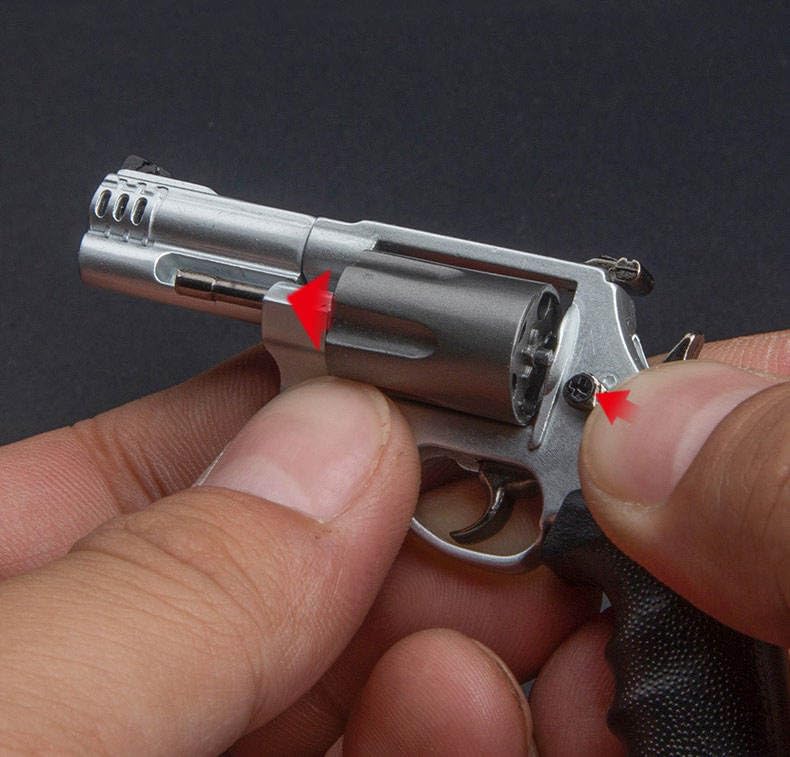 Image of AlfaPros Revolver Metal Miniature Keychain | 1:3 Scale Collectible Non Firing Model with Functional Trigger & Hammer Removable Cylinder Stylish Durable DisplayPiece for Keyring & Gift. Grey
