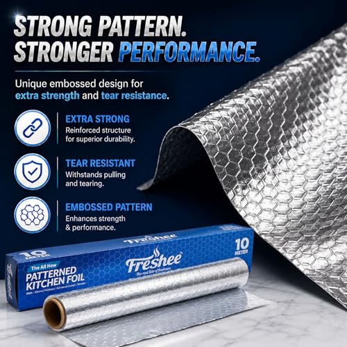 Image of Freshee Aluminium Foil Roll 11 Micron Thick Disposable Silver Foil for Food Wrapping Packaging and Roasting