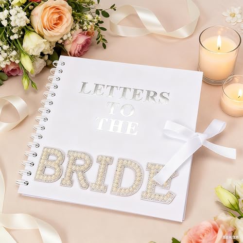 Libro de cartas para la novia, libro de visitas para despedida de soltera, álbum de recortes regalo | Pegamento de perlas, rosas y cinta incluidos, blanco 8x8 para consejos y deseos de damas de honor y familia en despedidas de soltera miniatura 6