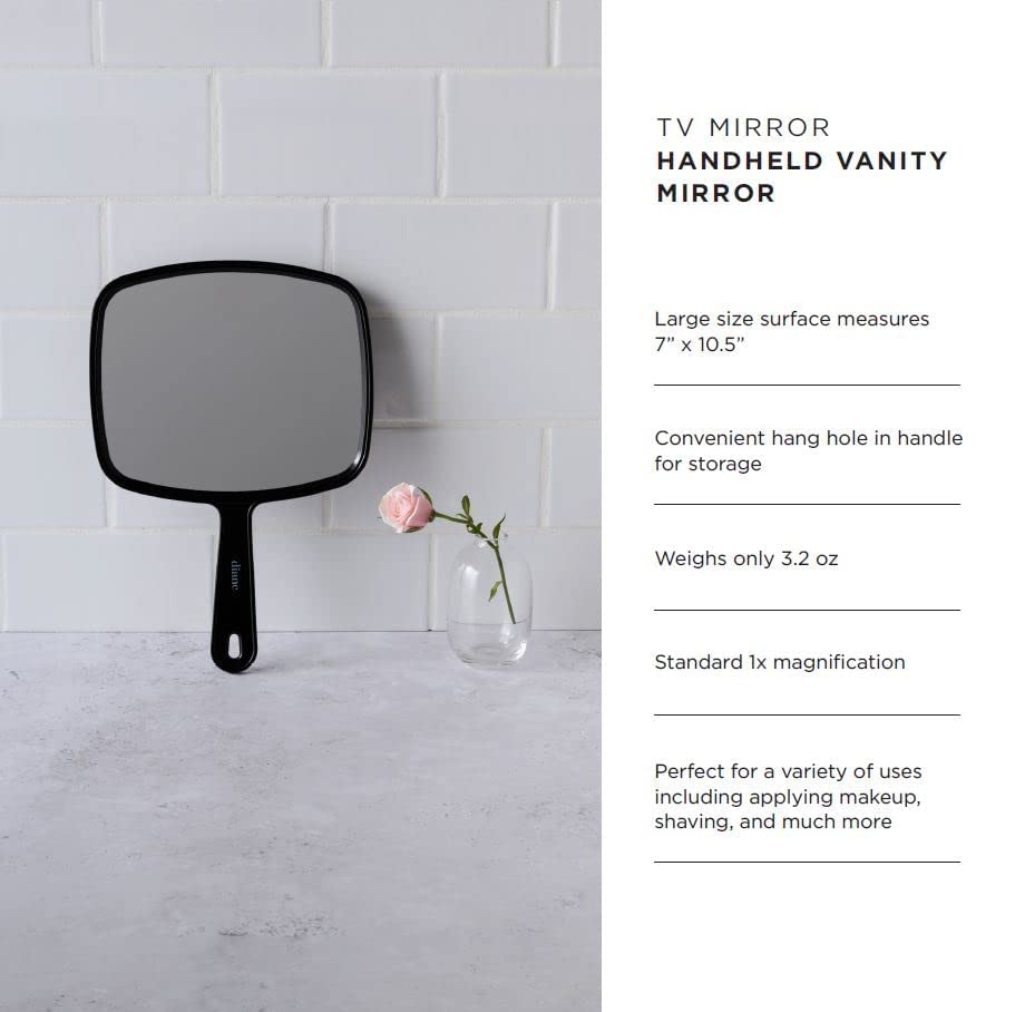 Diane TV Mirror – Handheld Vanity Mirror with Hanging Hole in Handle – Medium Size (7” x 10.5”) for Travel, Bathroom, Desk, Makeup, Beauty, Grooming, Shaving, D1211'