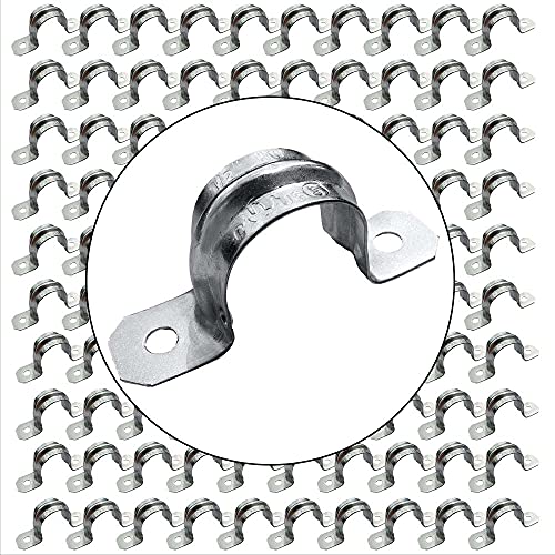 (Pack Of 25) Ap-10452, 1 Inch Two Hole Snap On Pipe Strap For Emt Conduit Installation, Reinforced Rib For Extra Strength, Galvanized Zinc Plated Metal, Tension Clamp For Easy Snap-On #TOP3