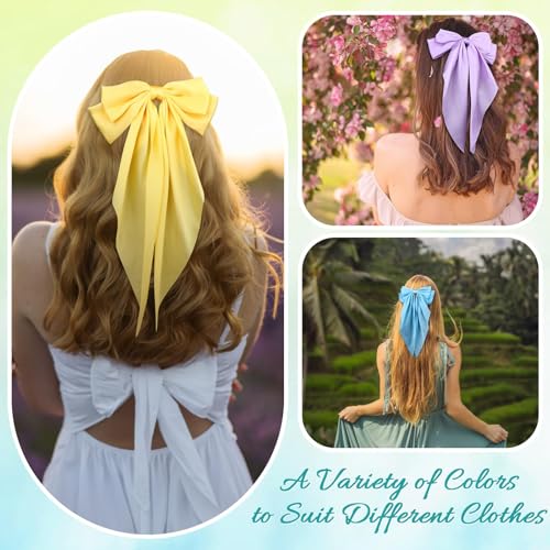 32 Piezas Pinzas Grandes de Pelo de Satín para Mujer, Lazos de Pelo Grandes, Lazos de Satín Sedoso, Pinzas de Pelo Grandes con Cola Larga miniatura 5