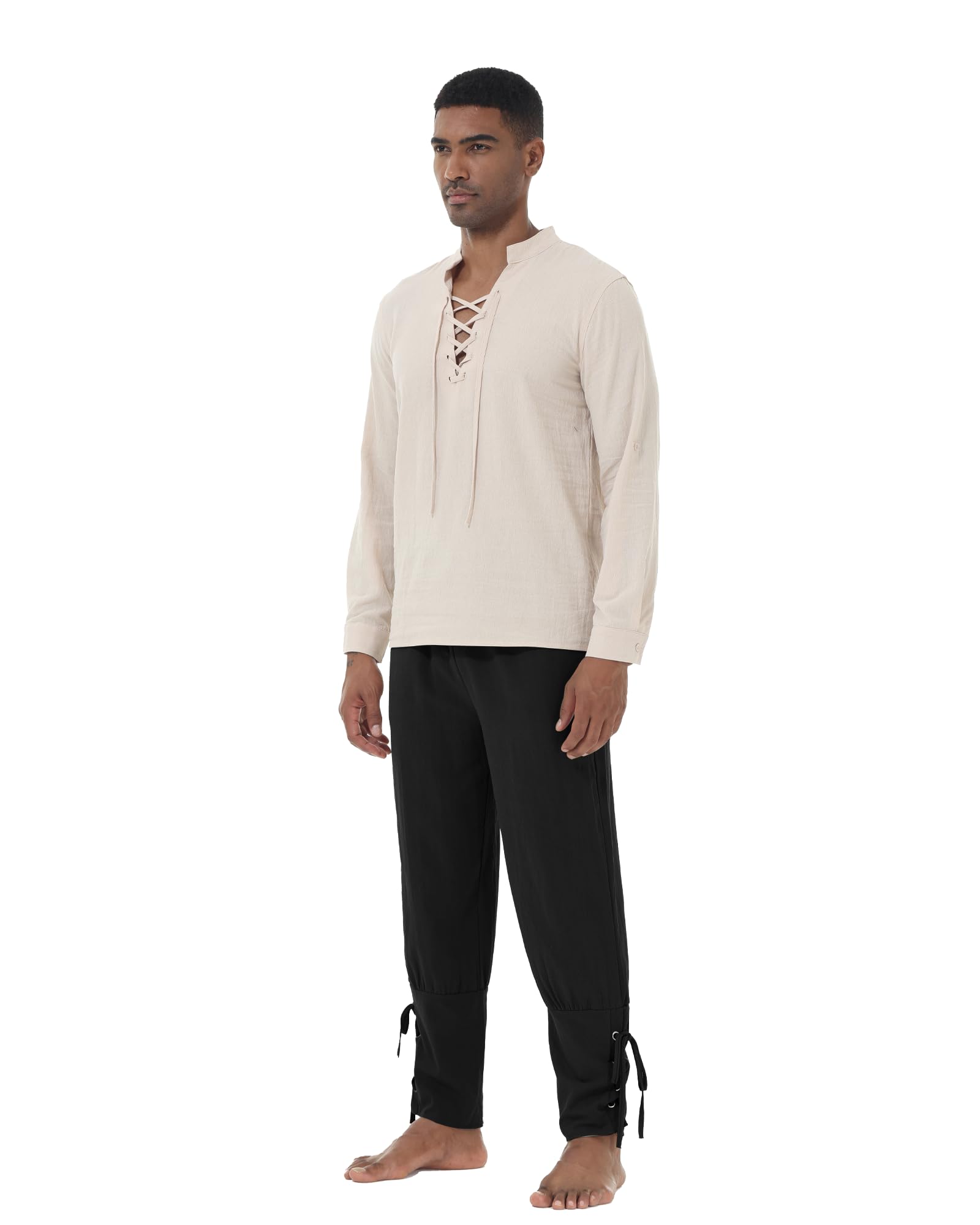 YAOHUOLE Herren Mittelalter Hose Vintage Freizeithose mit Taschen Renaissance Piratenhose Cosplay Kostüm Hose Herren Lang