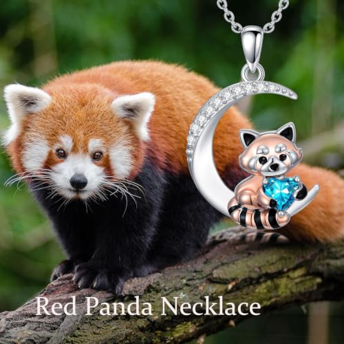 Image of PROESS Animal Birthstone Necklace 925 Sterling Silver Otter /Axolotl /Hippo /Elephant /Dachshund /Monkey /Red Panda Pendant Necklace Animal Birthstone Jewelry Gifts for Women