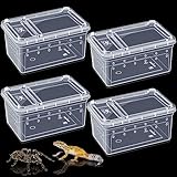 Irenare 4 Pcs Portable Reptile Terrarium Plastic Reptile Feeding Box Clear Tarantula Enclosure Snake Cage Breeding Box Hatching Container for Bearded Dragon Lizard Spider Gecko 12.6 x 8.7 x 5.9 Inch