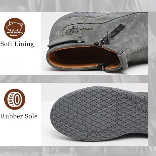 Zeberfi Men's Waterproof Suede Chukka Ankle Boots for Hiking Camping & Driving All Season Fashion Retro Side Zip Hand Stitched High Top Chukka Outdoor Walking Sneakers3