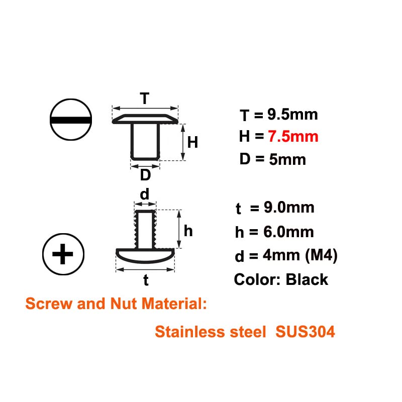 Miniatura 4 de Tornillos de cabeza de braguero Chicago Phillips de acero inoxidable 304 negro para cueropistoleras Kydex, clips y fundas de cuchillos (paquete de