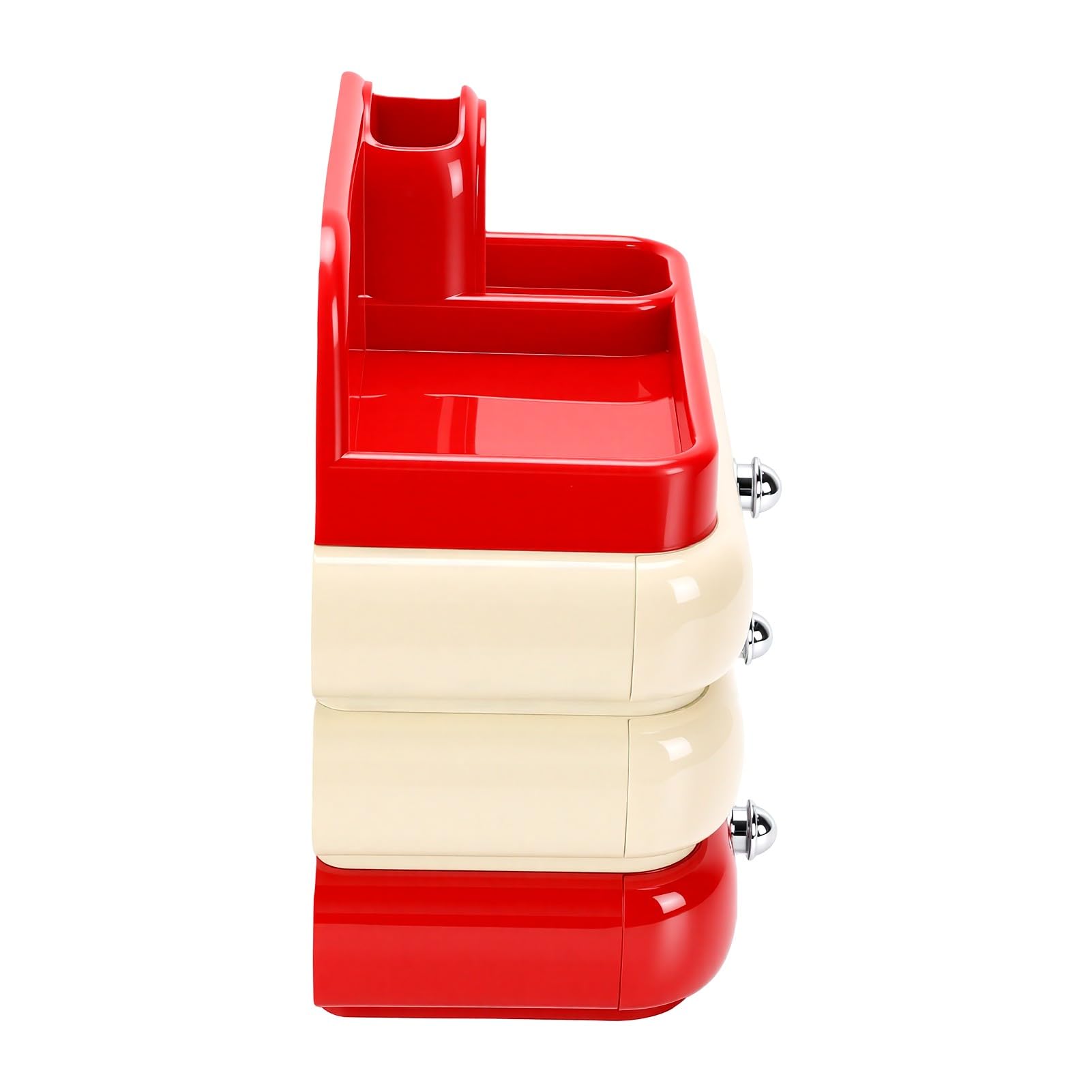 Organizador de Cosméticos Caja de Almacenamiento Elegante con 3 Cajones para Brochas de Maquillaje Cuidado de la Piel ABS Ligero 29,5 X 15,5 X 26, Cm (Roja)