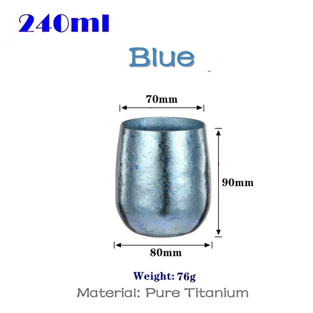 3 pezzi 240ml Blue Tazza da tè isolata a doppio strato in titanio puro, tazza di caffè, tazza di acqua portatile in titanio per campeggio all'aperto