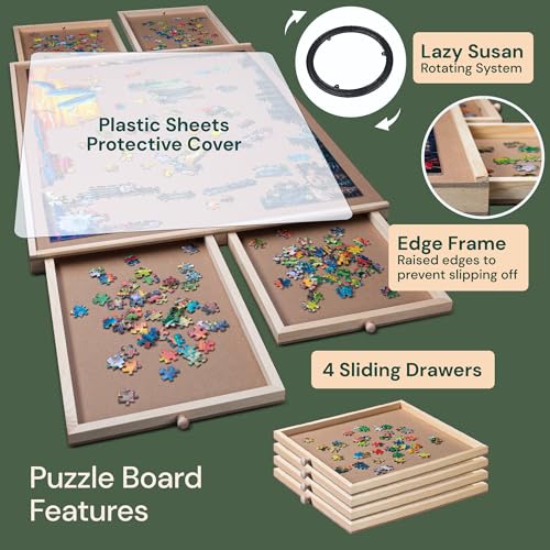 Playvibe PV1009R Rotating Jigsaw Puzzle Board With Drawers 1000 Piece – Puzzle Table thumb #3