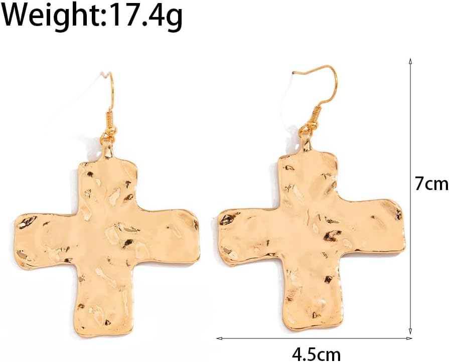 Chunky Gold Cross Earrings for Women Big Silver Statement Hammered Drop Dangle Earrings Simple Everyday Hook Earring Trendy Christian Jewelry Gift - Image 2