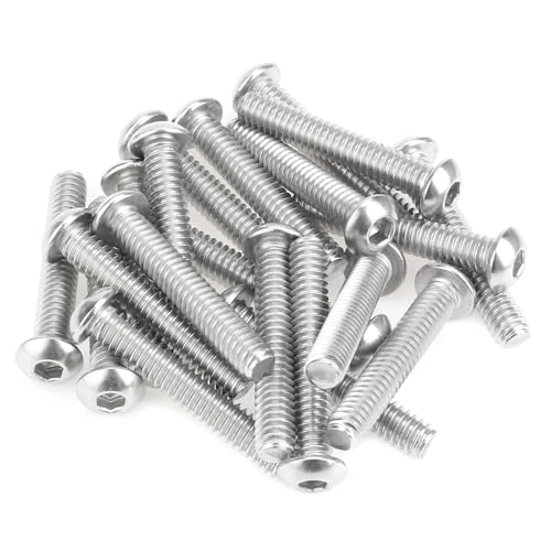 Image of 30 Pieces 1 /4-20 x 1-1 /2 inch Button Head Socket Cap Screws Bolts, HELIFOUNER 304 Stainless Steel (18-8) Screws, Bright Finish, Fully Threaded