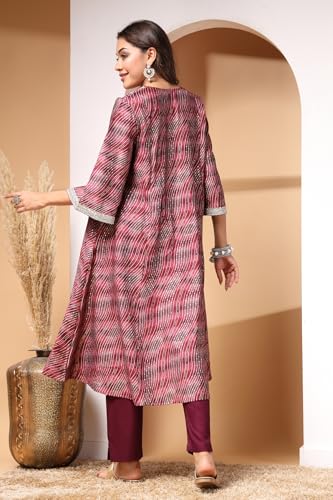 Image of ZELENA Maternity Feeding Kurta Pajama Set with Zip for Women | 100% Modal Chanderi Fabric Pre & Post Pregnancy Kurti Set for Mothers | Kurti Pajama Set for Easy Breastfeeding with Pockets