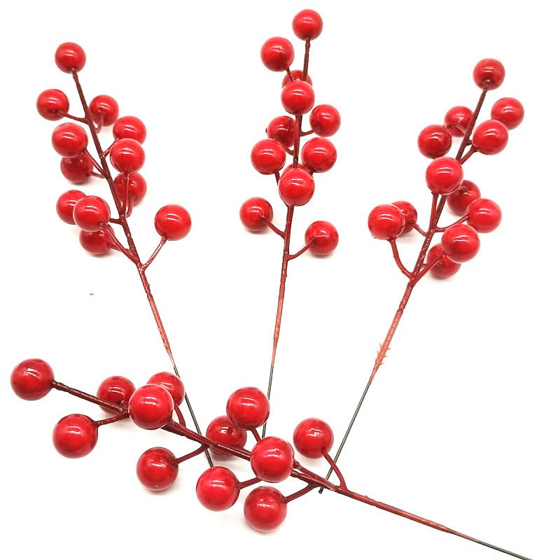 20 Pcs red holly berries Stems christmas decorations Artificial Christmas Red Berries Picks,Fake Red Berry Branch for Christmas Tree Deco, DIY Wreath Winter Holiday Season Décor